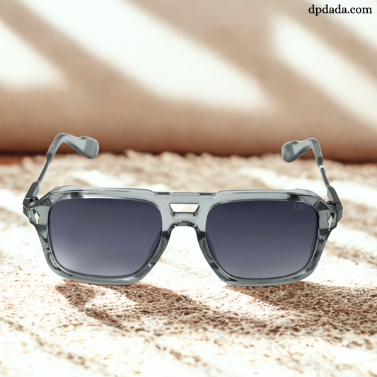 Bold Square Sunglasses (Glossy Gray with Black)-DPB09