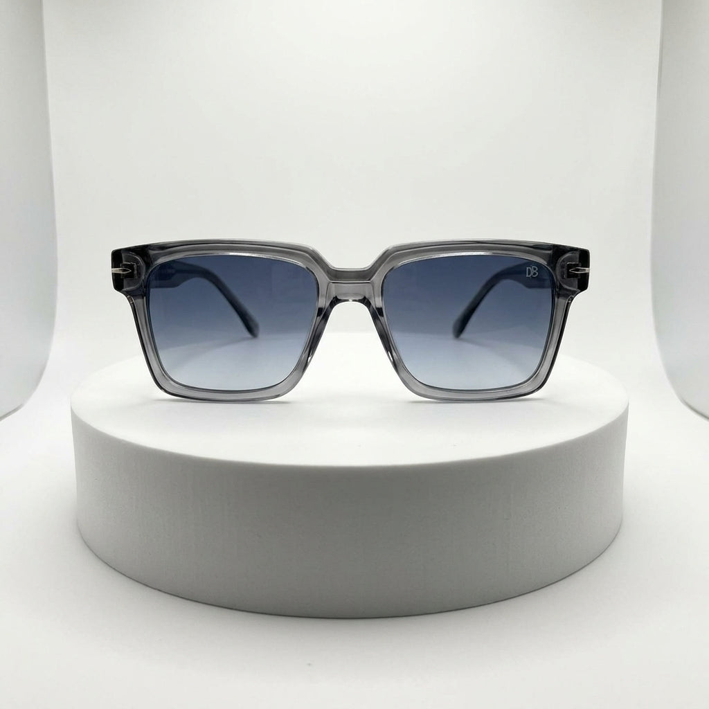 DP Dada Dot Com Crystal Grey Square Sunglasses 9830 with Blue Gradient Lenses for Men & Women | Transparent Frame Premium Shades