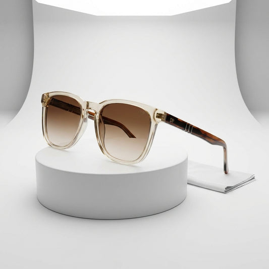 DP Dada Dot Com Honey Amber Transparent Square Sunglasses for Men & Women | Brown Gradient Stylish Shades