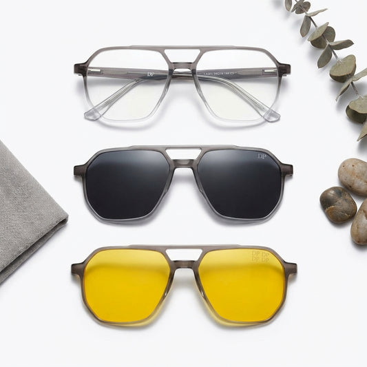 WideX Dual-Tone Double Bridge Clip-On Glasses with Blue Cut Lens