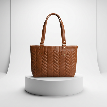 DP Dada Premium Brown Chevron Quilted Tote Bag | Stylish Shoulder Bag for Women