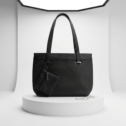 DP Dada Premium Black Quilted Tote Bag with Pouch | Stylish Shoulder Bag for Women
