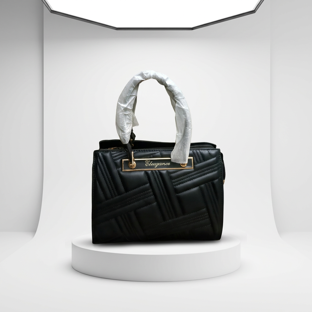 DP Dada Premium Black Structured Handbag | Stylish Dual-Handle Shoulder Tote for Women