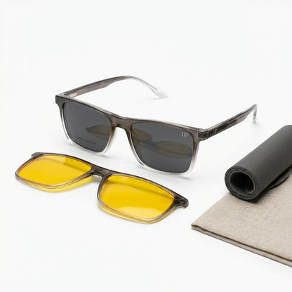 SquareX Gray Gradient 3-in-1 Magnetic Clip-On Glasses