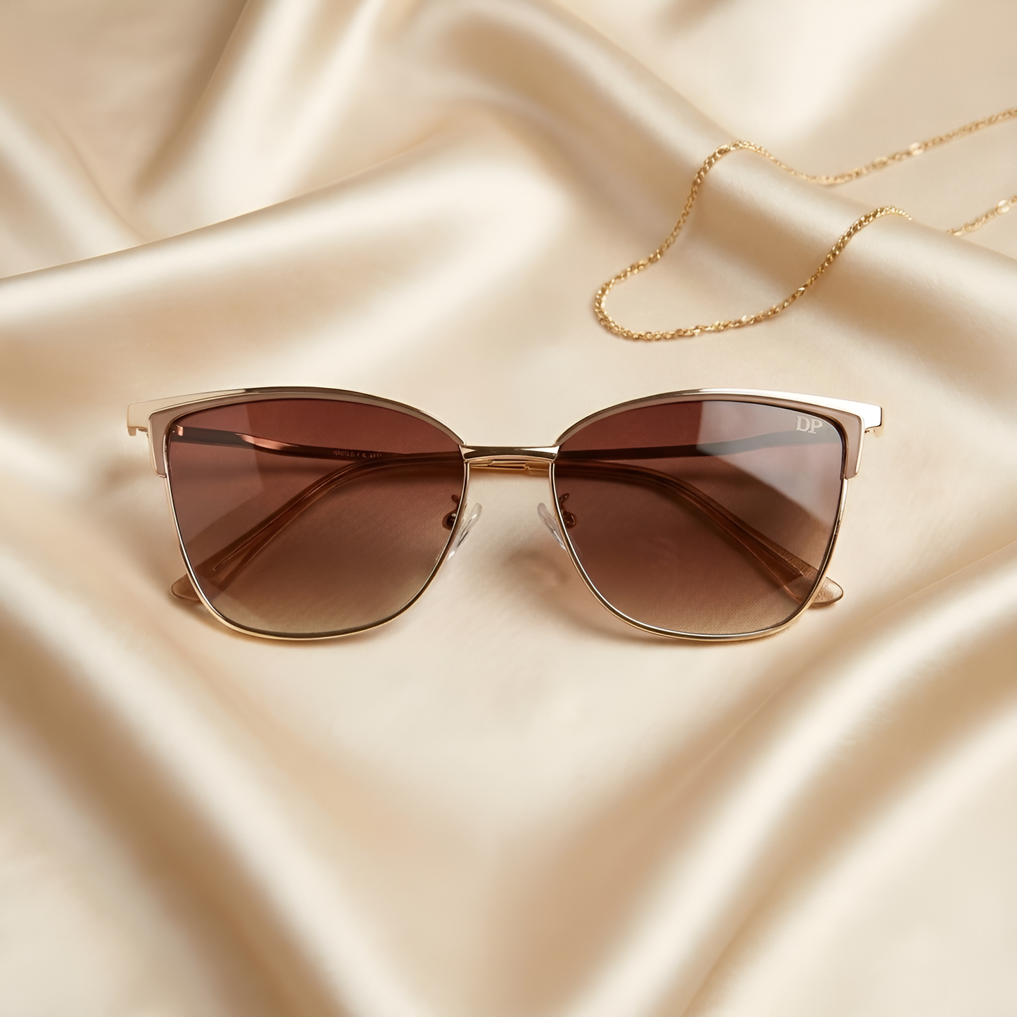 DP Cat Eye Metal Sunglasses — Brown Gradient Lens