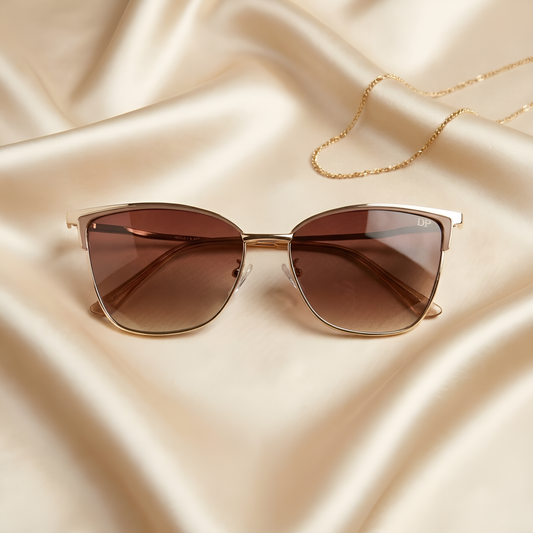 DP Cat Eye Metal Sunglasses — Brown Gradient Lens