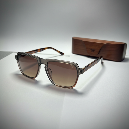 DP Dada Dot Com Amber Brown Gradient Square Sunglasses for Men & Women | Transparent Frame Stylish Shades