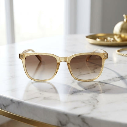 DP Dada Dot Com Honey Amber Transparent Square Sunglasses for Men & Women | Brown Gradient Stylish Shades