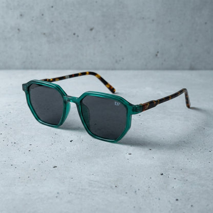 DP Dada Dot Com Green Transparent Geometric Square Sunglasses for Men & Women | Stylish Tortoiseshell Temple Shades