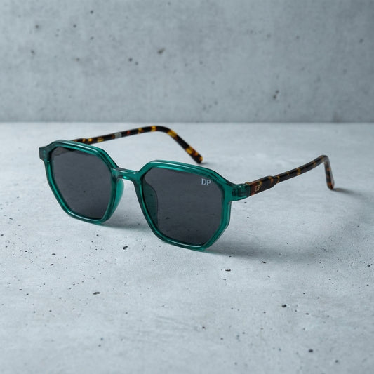DP Dada Dot Com Green Transparent Geometric Square Sunglasses for Men & Women | Stylish Tortoiseshell Temple Shades