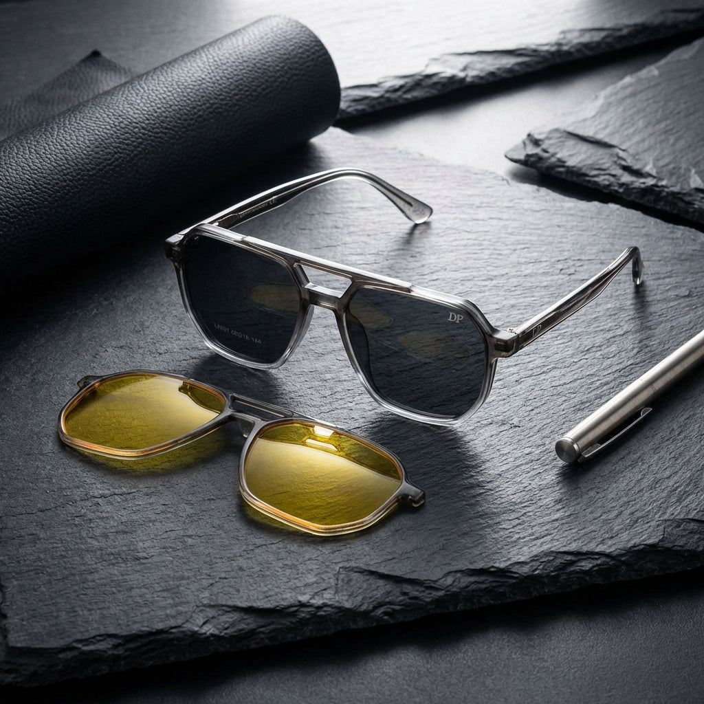 WideX Dual-Tone Double Bridge Clip-On Glasses with Blue Cut Lens
