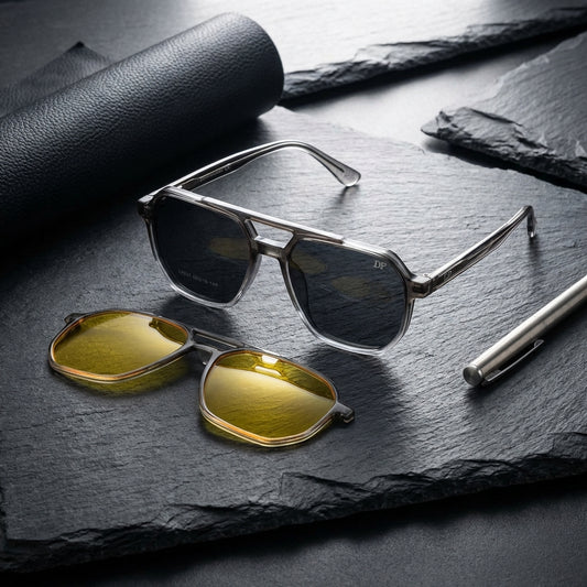 WideX Dual-Tone Double Bridge Clip-On Glasses with Blue Cut Lens