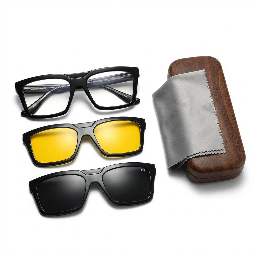 WideX 3-in-1 Clip-On Vision Eyeglasses Mat Black