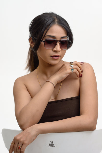 DP Dada Dot Com Amber Brown Gradient Square Sunglasses for Men & Women | Transparent Frame Stylish Shades