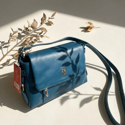 DP Dada Premium Teal Blue Leatherette Sling Bag | Stylish Flap-Over Crossbody Bag for Women