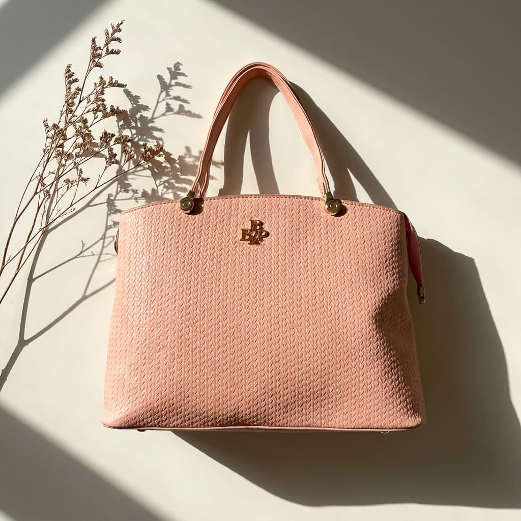 DP Dada Premium Peach Textured Shoulder Tote Bag | Stylish Textured Handbag for Women