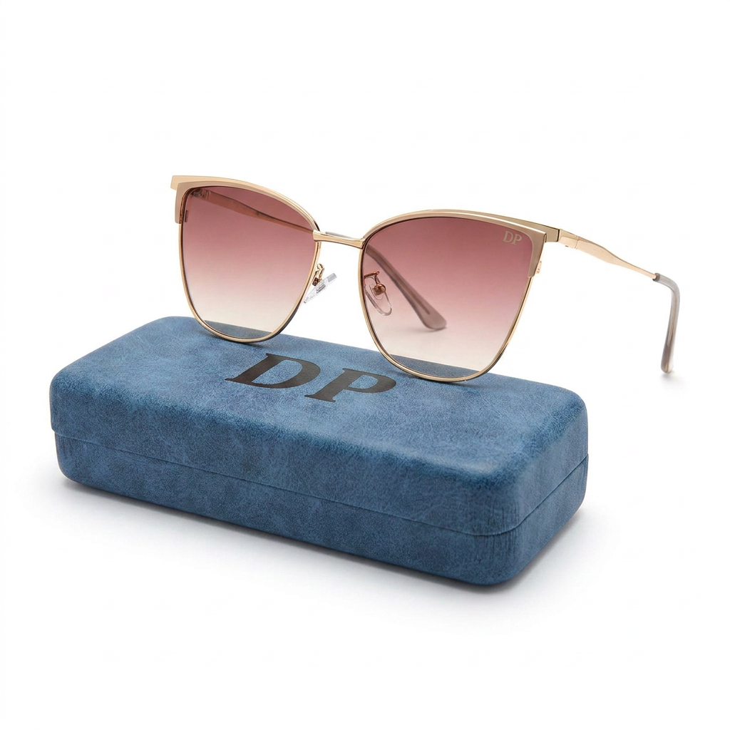 DP Cat Eye Metal Sunglasses — Brown Gradient Lens