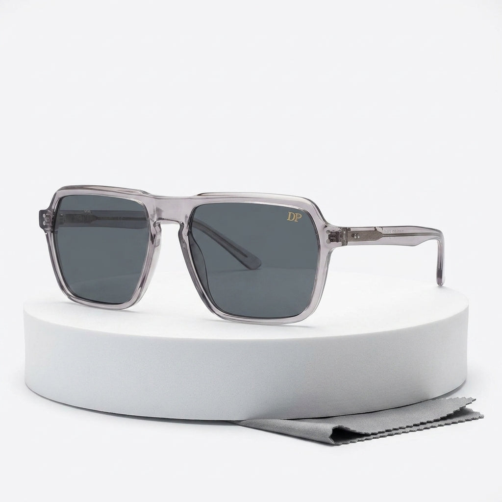 DP Dada Dot Com Crystal Grey Square Sunglasses for Men & Women 6500 | Transparent Frame Stylish Shades