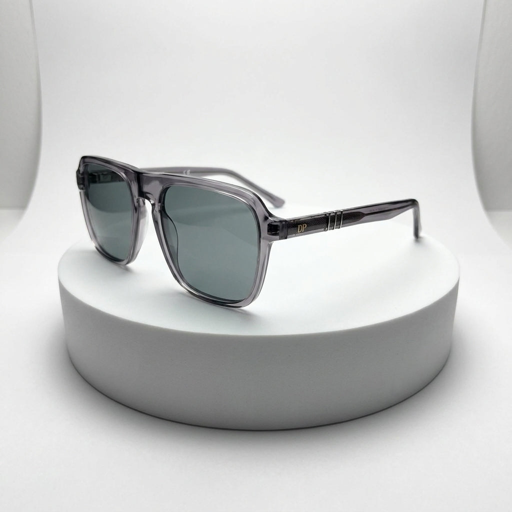 DP Dada Dot Com Crystal Grey Square Sunglasses for Men & Women 6500 | Transparent Frame Stylish Shades