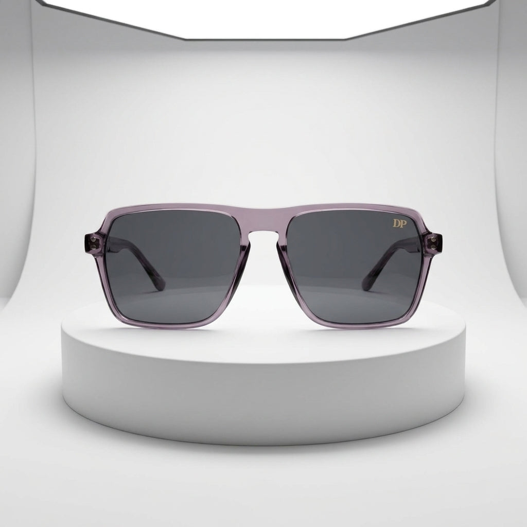 DP Dada Dot Com Crystal Grey Square Sunglasses for Men & Women 6500 | Transparent Frame Stylish Shades