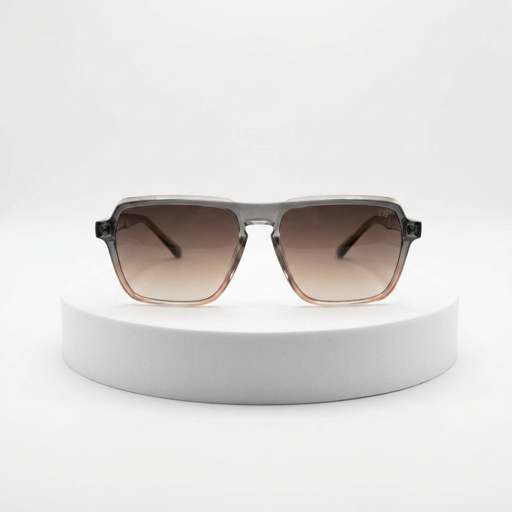 DP Dada Dot Com Amber Brown Gradient Square Sunglasses for Men & Women | Transparent Frame Stylish Shades