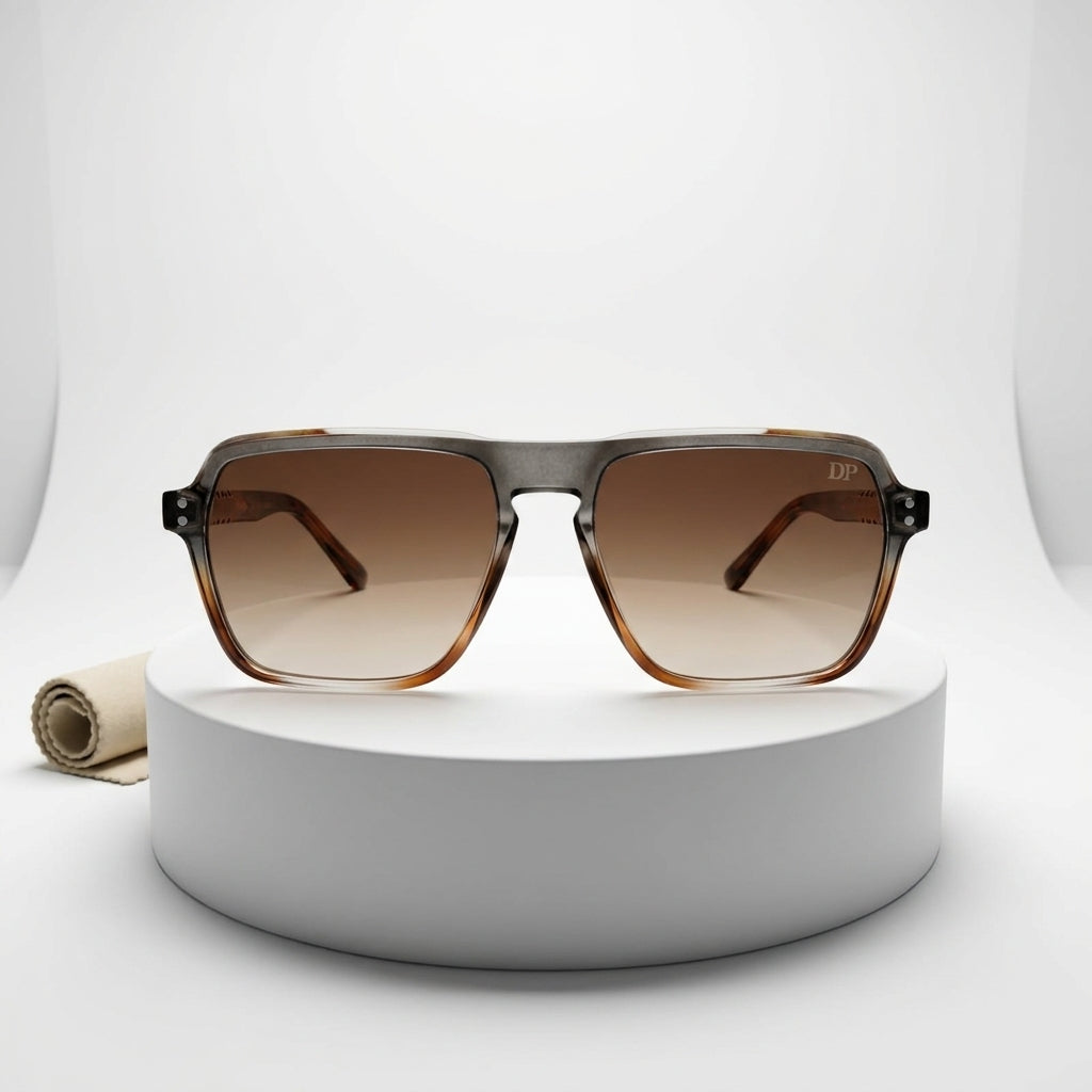 DP Dada Dot Com Amber Brown Gradient Square Sunglasses for Men & Women | Transparent Frame Stylish Shades