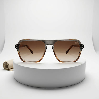 DP Dada Dot Com Amber Brown Gradient Square Sunglasses for Men & Women | Transparent Frame Stylish Shades