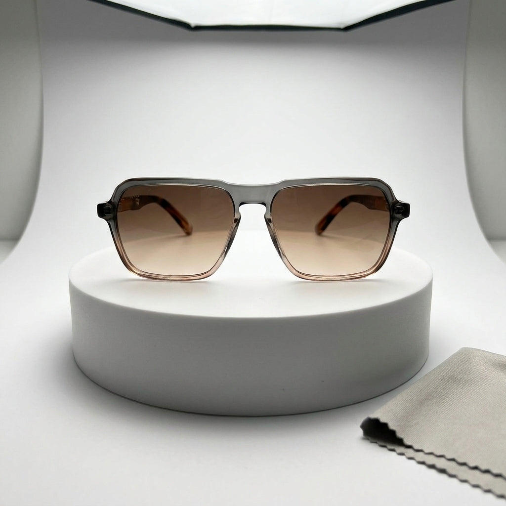 DP Dada Dot Com Amber Brown Gradient Square Sunglasses for Men & Women | Transparent Frame Stylish Shades