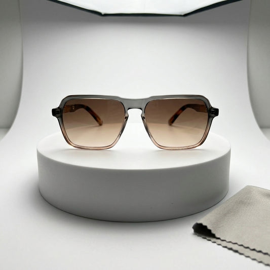 DP Dada Dot Com Amber Brown Gradient Square Sunglasses for Men & Women | Transparent Frame Stylish Shades