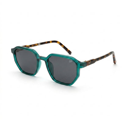 DP Dada Dot Com Green Transparent Geometric Square Sunglasses for Men & Women | Stylish Tortoiseshell Temple Shades
