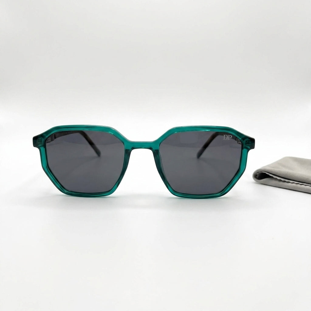 DP Dada Dot Com Green Transparent Geometric Square Sunglasses for Men & Women | Stylish Tortoiseshell Temple Shades