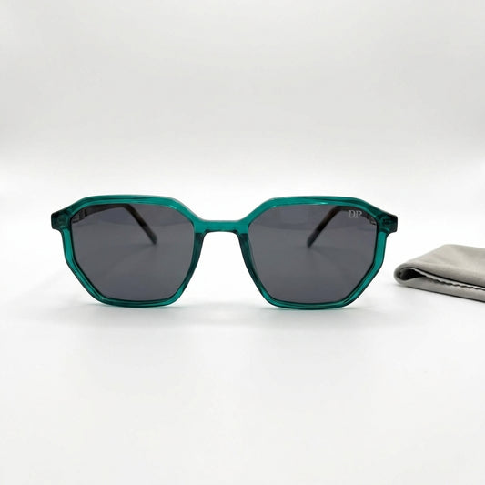 DP Dada Dot Com Green Transparent Geometric Square Sunglasses for Men & Women | Stylish Tortoiseshell Temple Shades