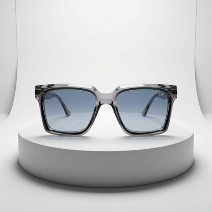 DP Dada Dot Com Crystal Grey Square Sunglasses 9830  with Blue Gradient Lenses for Men & Women | Transparent Frame Premium Shades