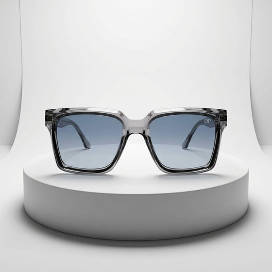 DP Dada Dot Com Crystal Grey Square Sunglasses 9830  with Blue Gradient Lenses for Men & Women | Transparent Frame Premium Shades