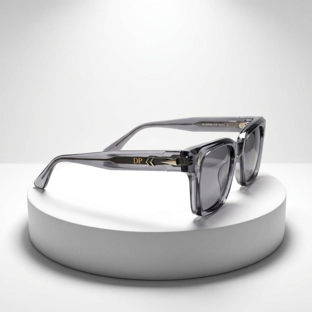 DP Dada Dot Com Crystal Grey Square Sunglasses 9830  with Blue Gradient Lenses for Men & Women | Transparent Frame Premium Shades