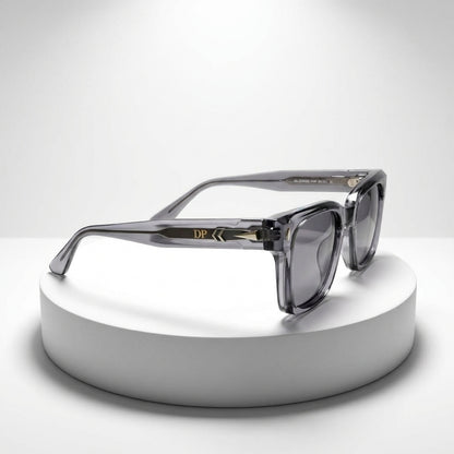 DP Dada Dot Com Crystal Grey Square Sunglasses 9830  with Blue Gradient Lenses for Men & Women | Transparent Frame Premium Shades