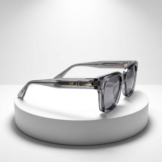 DP Dada Dot Com Crystal Grey Square Sunglasses 9830  with Blue Gradient Lenses for Men & Women | Transparent Frame Premium Shades