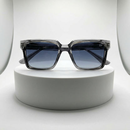 DP Dada Dot Com Crystal Grey Square Sunglasses 9830  with Blue Gradient Lenses for Men & Women | Transparent Frame Premium Shades