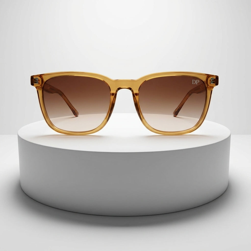 DP Dada Dot Com Honey Amber Transparent Square Sunglasses for Men & Women | Brown Gradient Stylish Shades